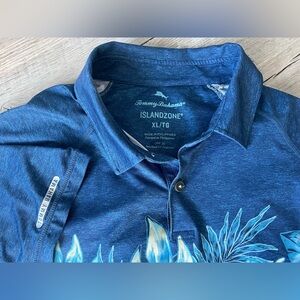 Tommy Bahama Men's XL  Dolce Polo Golf Shirt Teal Tone Floral Geometric